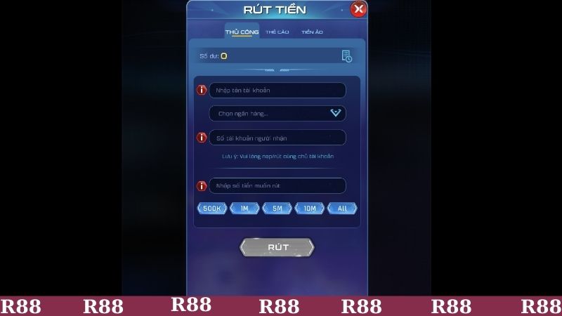 Một số phương thức rút tiền R88 phổ biến